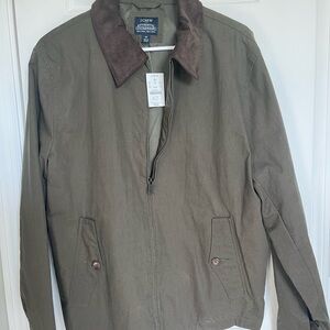 J. Crew Men's Khaki Field Jacket with Brown Collar